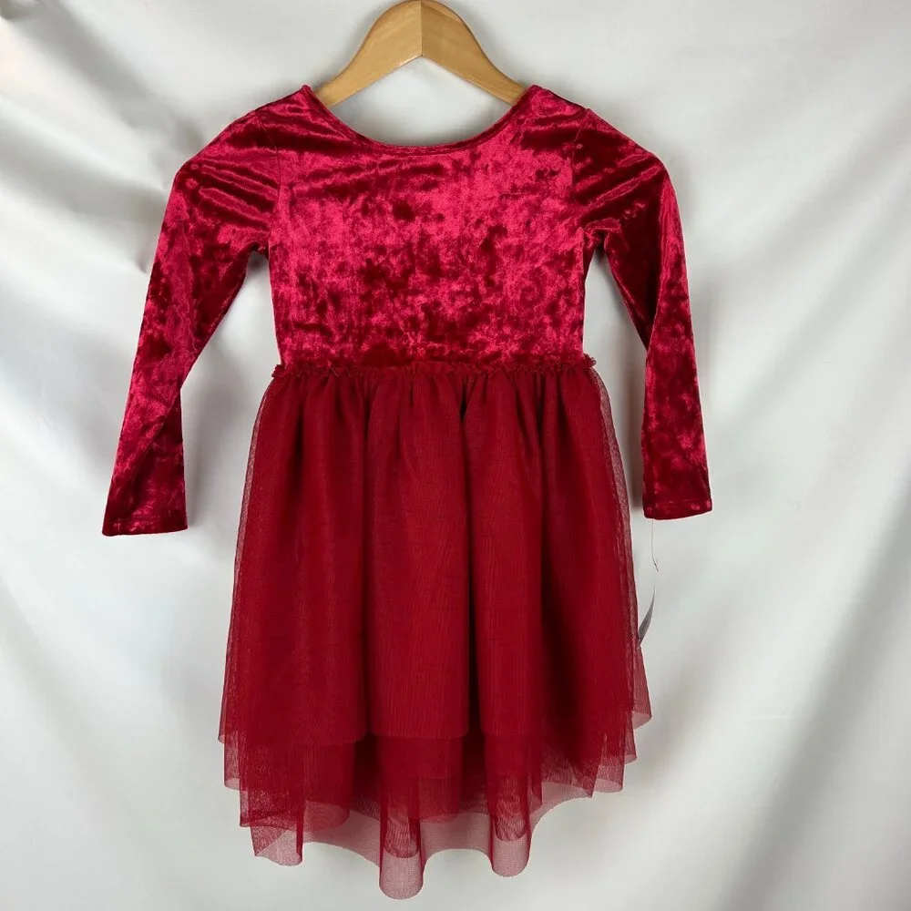 Long Sleeve Velour Tulle Red Velvet Girl's Holiday Dress-Cat & Jack XS